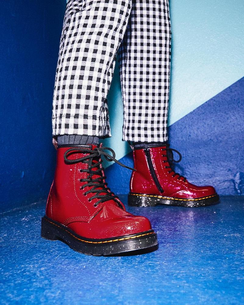 Dr Martens Junior 1460 Glitter Snørestøvler Børn Rød | DK 675FDN